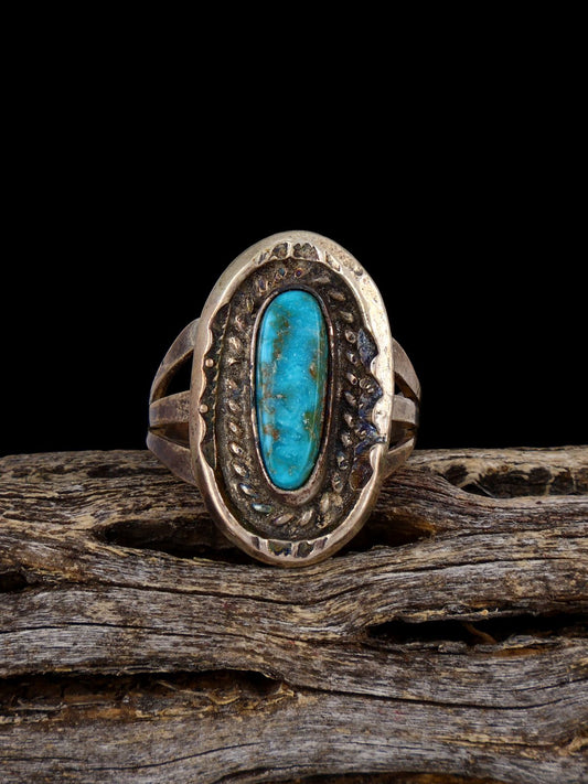 Old Estate Sterling Silver Turquoise Ring, Size 6
