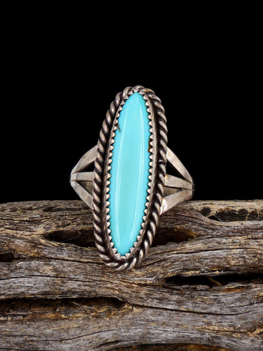 Old Estate Sterling Silver Turquoise Ring, Size 6