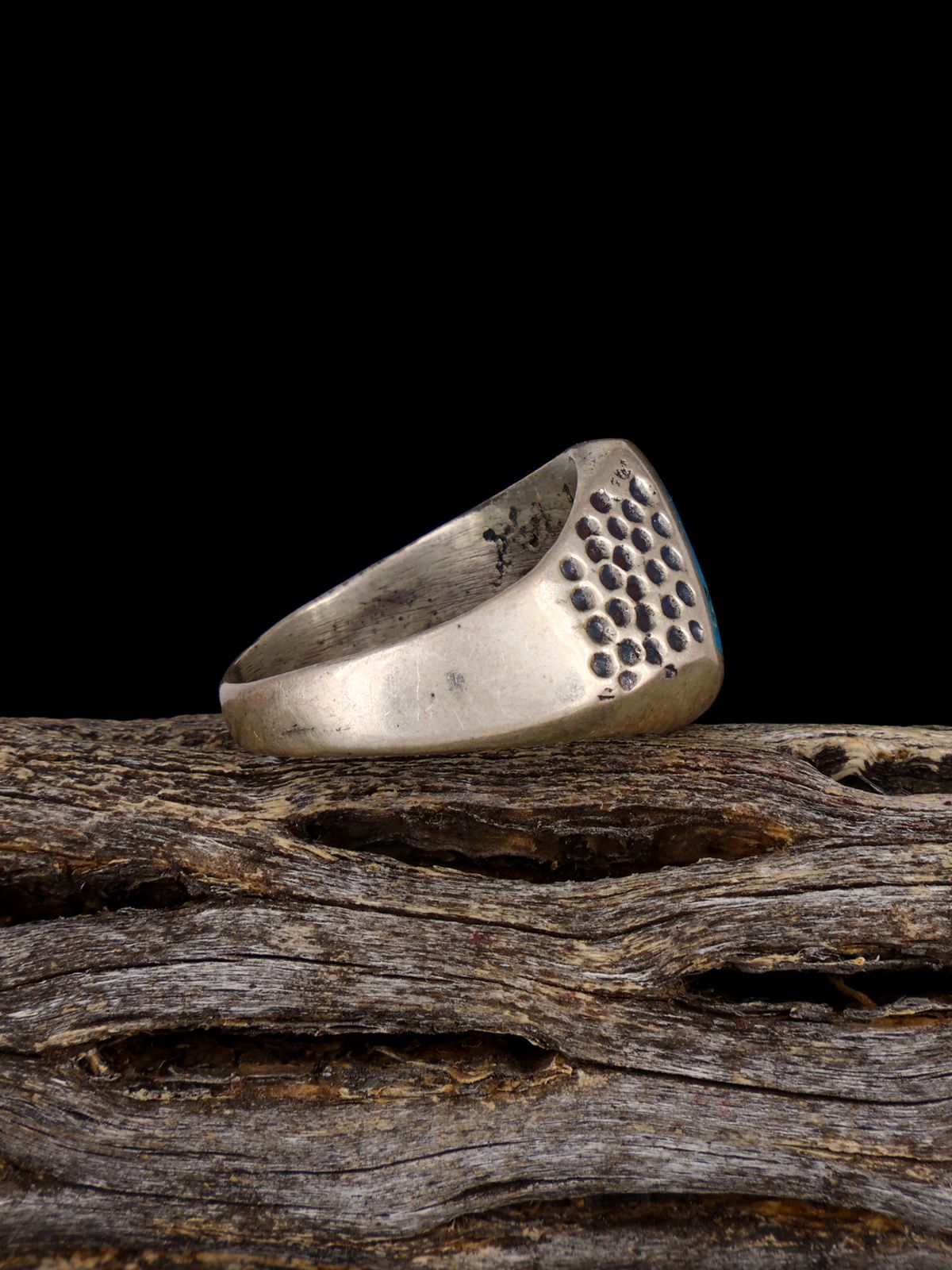 Old Sterling Silver Turquoise Inlay Ring, Size 7 1/2