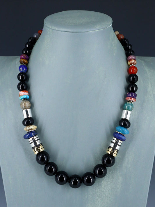 Navajo 21" Black Marble Large Single Strand Beaded Necklace
