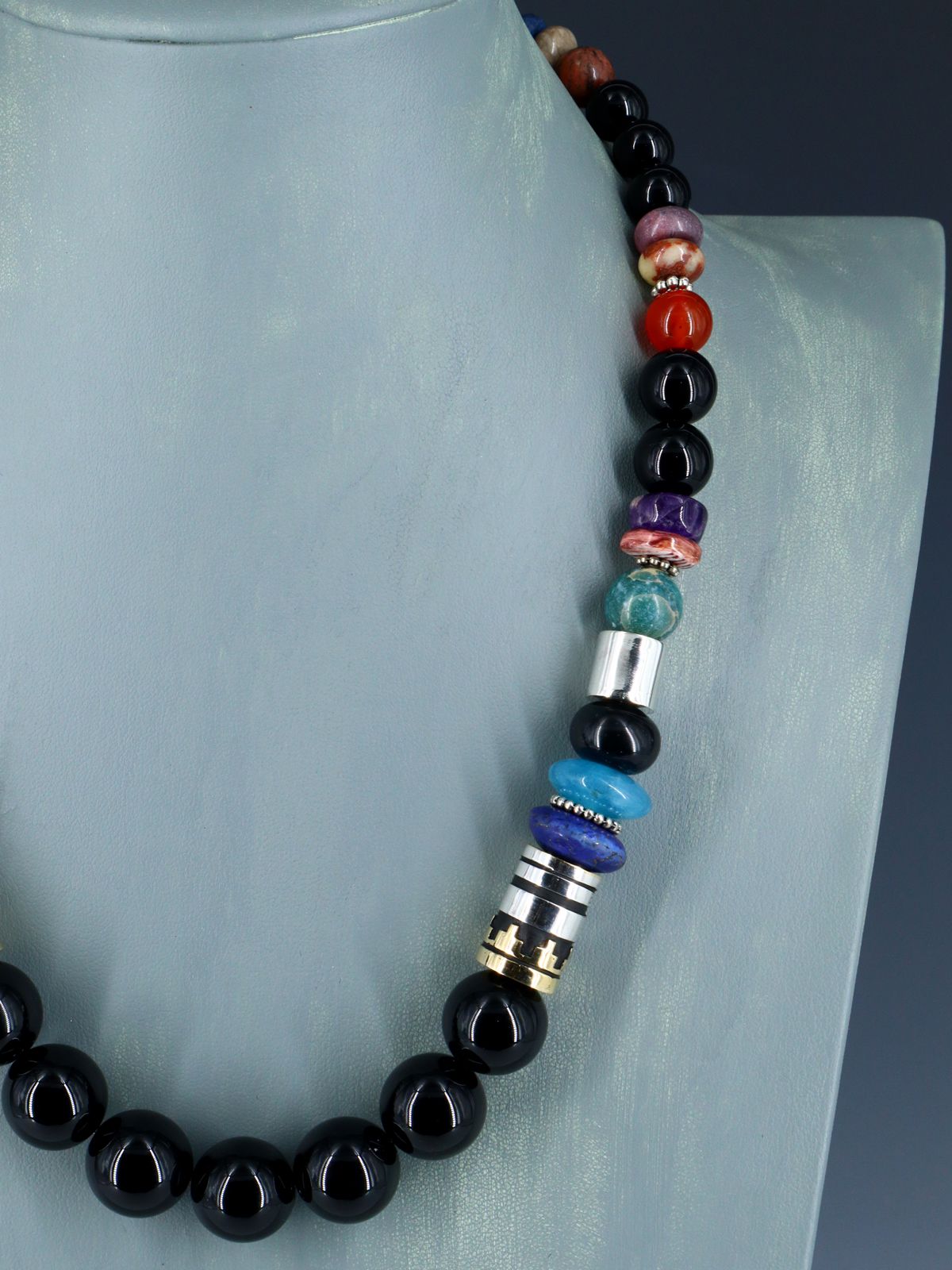 Navajo 21" Black Marble Large Single Strand Beaded Necklace