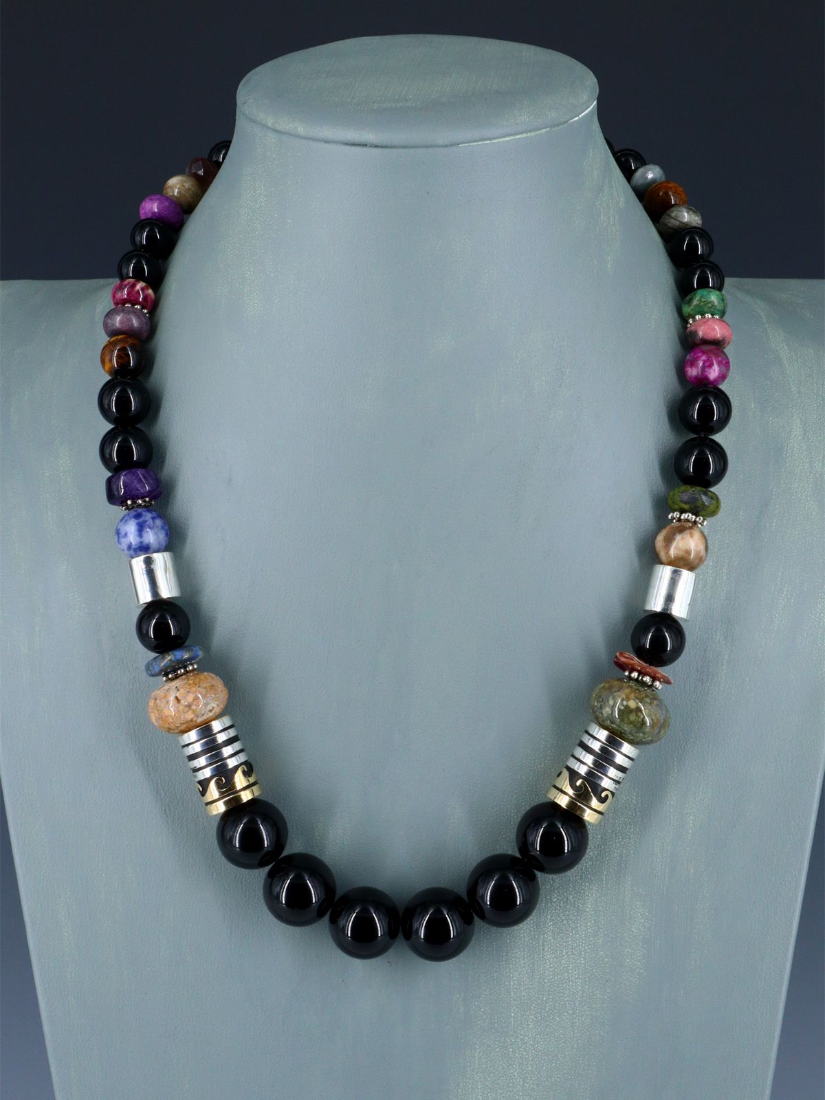 Navajo 21" Black Marble Large Single Strand Beaded Necklace