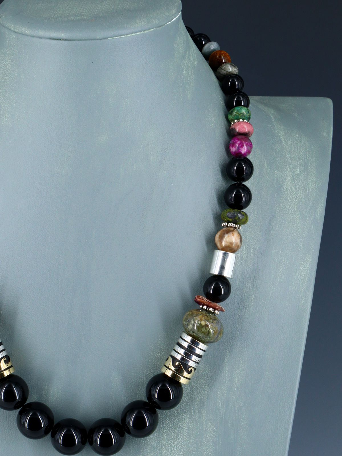 Navajo 21" Black Marble Large Single Strand Beaded Necklace