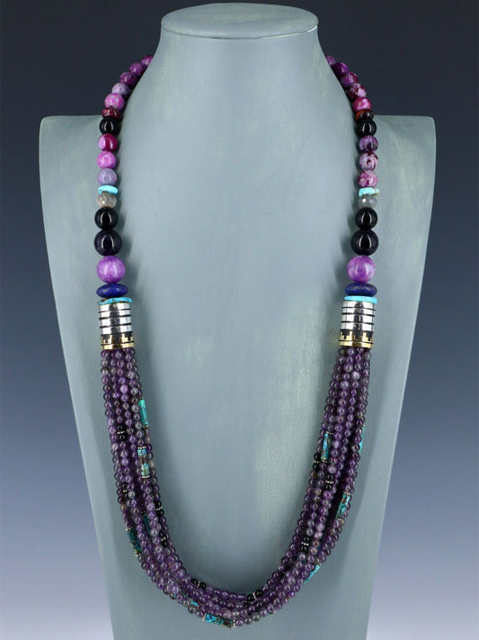 30" Navajo Amethyst Multi Strand Beaded Necklace