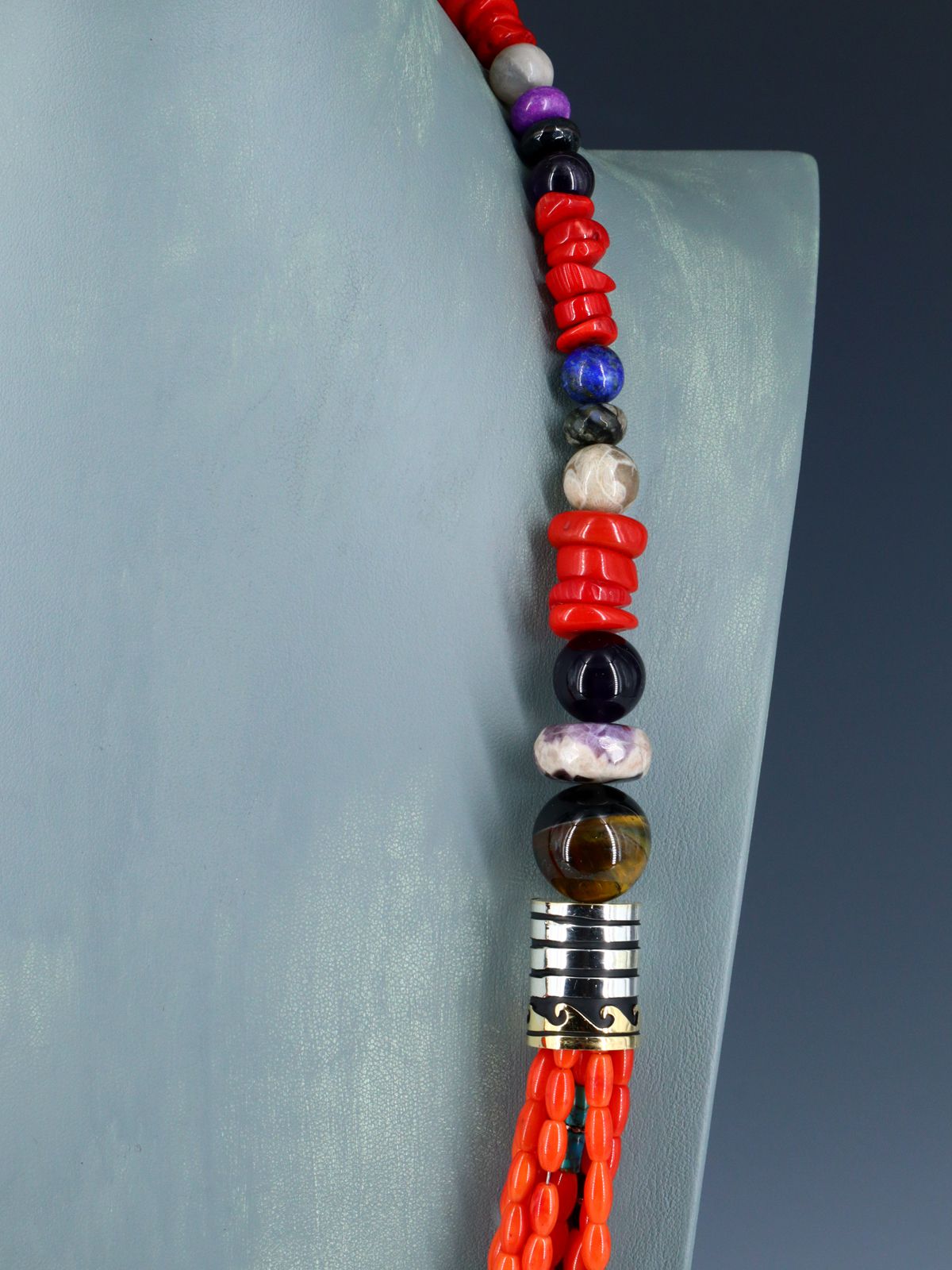 30" Navajo Bamboo Coral Multi Strand Beaded Necklace