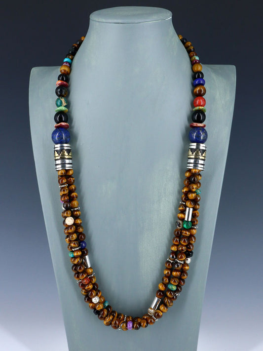 30" Navajo Tiger Eye Multi Strand Beaded Necklace