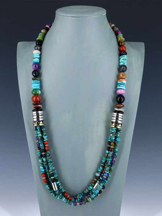 30" Navajo Turquoise Multi Strand Beaded Necklace