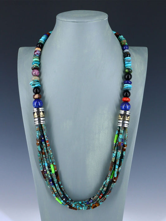 30" Navajo Turquoise Multi Strand Beaded Necklace