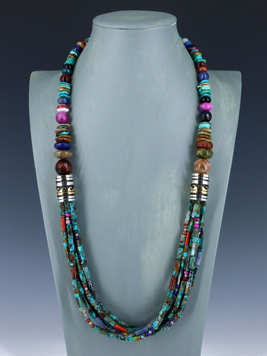 30" Navajo Turquoise Multi Strand Beaded Necklace