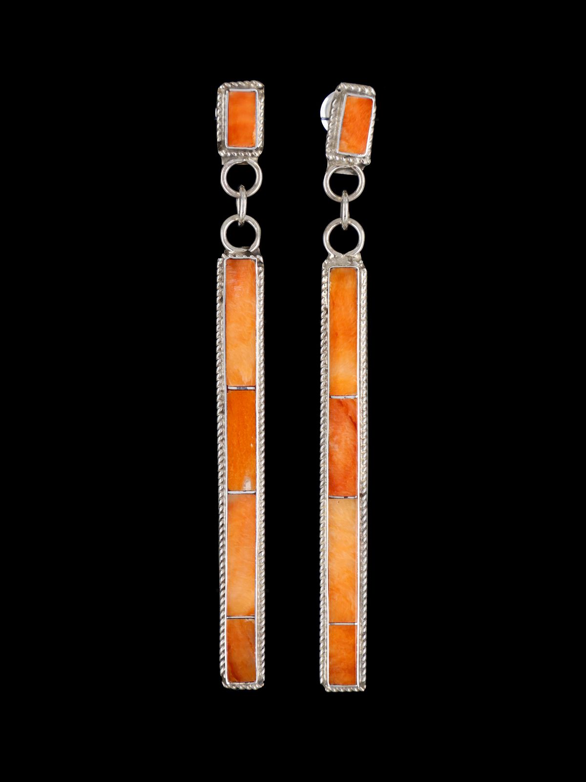 Sterling Silver Zuni Spiny Oyster Inlay Earrings