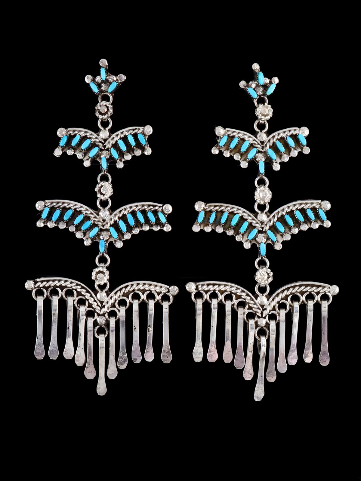 Sterling Silver Zuni Inlay Turquoise Post Earrings