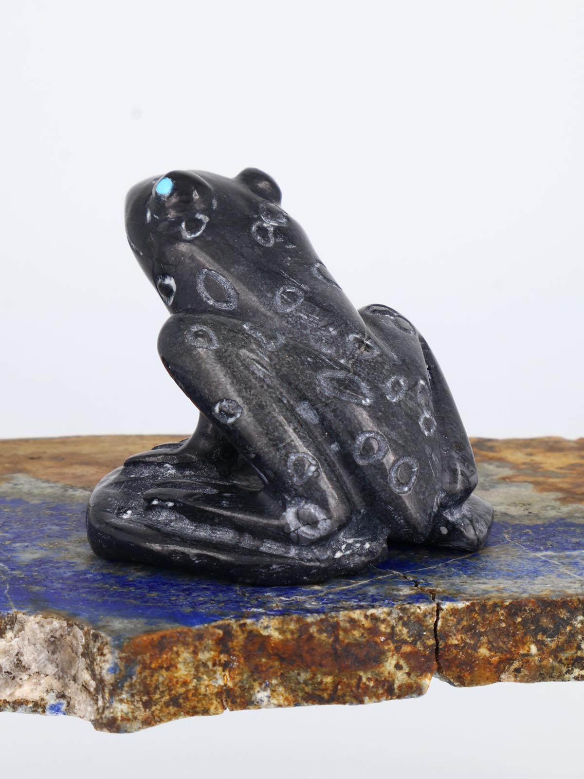 Black Marble Frog Zuni Fetish